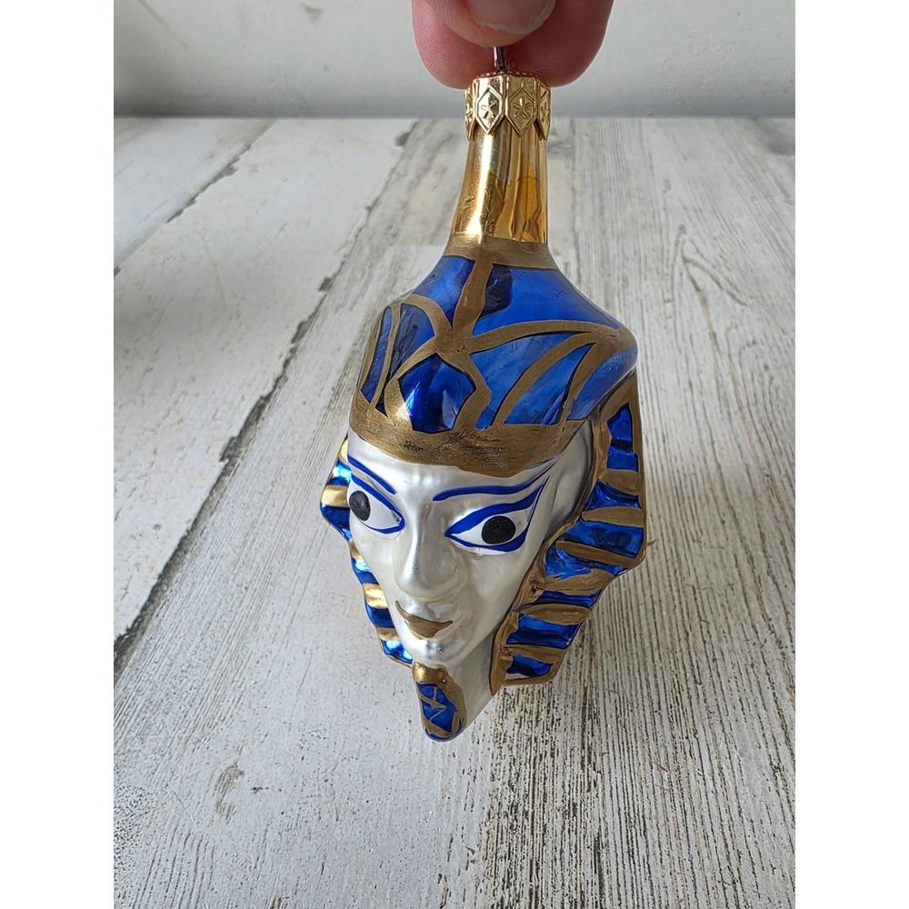 Vintage Poland pharaoh king tut Egyptian god glass ornament Xmas tree